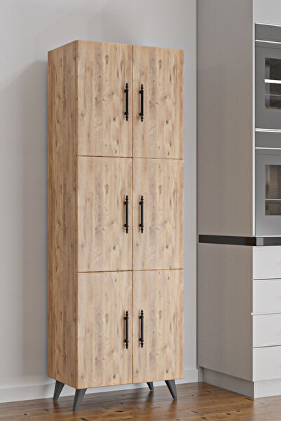 AEKA AE-3010 Nehir Atlantik Çam Çok Amaçlı Mutfak Dolabı&Banyo Dolabı,Kiler Dolabı, 6 Kapaklı, 6 Raflı
