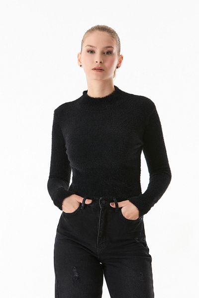 Fulla Moda Pulover de bază cu barbă cu talie elastică