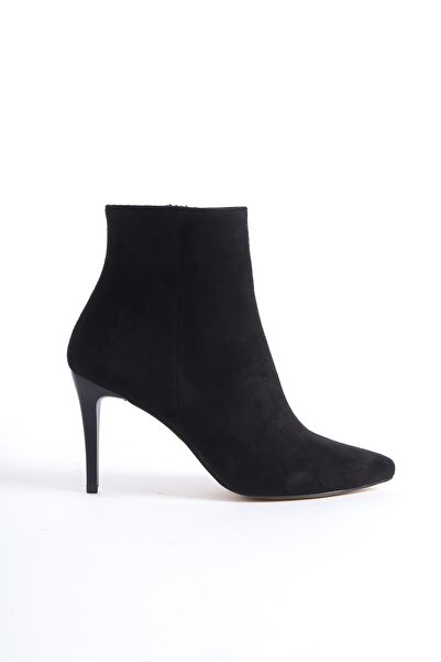 Modabuymus Siyah Süet Bootie Ince Topuklu Bot - Nairobi