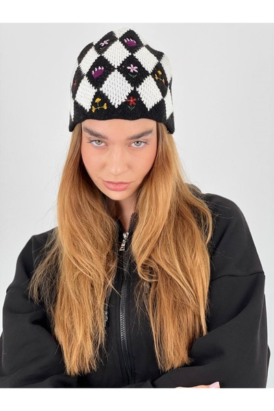 Miss Poem Women's Patterned Hand Knitted Girl Winter Knitwear Black-And-White...