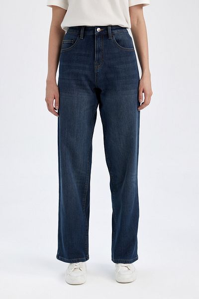 DeFacto Pantaloni lungi din denim Relax Fit cu talie înaltă D1402ax24wn