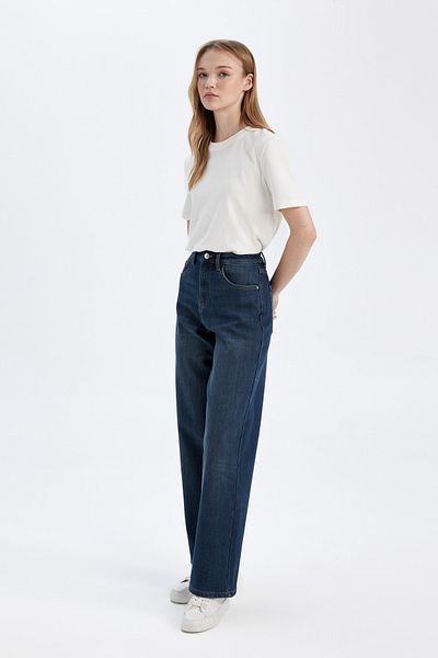 DeFacto Pantaloni lungi din denim Relax Fit cu talie înaltă D1402ax24wn