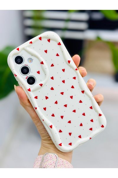 Go Aksesuar جراب سيليكون مطبوع بتصميم قلوب حمراء متوافق مع هاتف Galaxy A15
