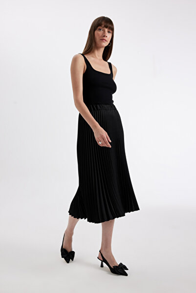 DeFacto Pleated High Waist Satin Maxi Skirt