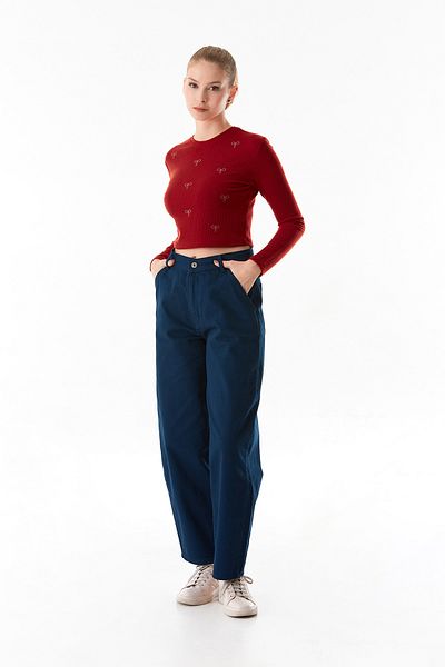 Fulla Moda Zippered High Waist Baggy Trousers