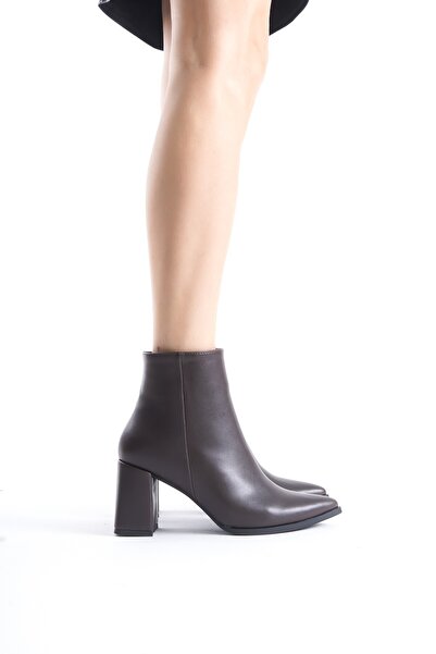 Modabuymus Kairobi Acı Kahve Rengi Kalın Topuk Sivri Burun Kadın Bot