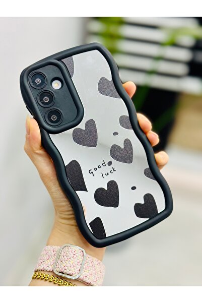 Go Aksesuar جراب سيليكون بتصميم قلب أسود عاكس متوافق مع هاتف Samsung Galaxy A15