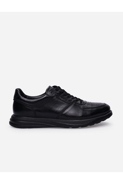 Cabani 100% Genuine Leather Black Lace-Up Men's Casual Shoes