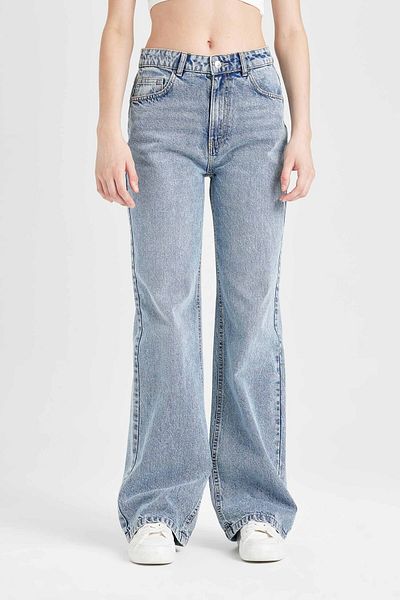 DeFacto Straight Wide High Waist Straight Leg Long Jeans Washed Pants
