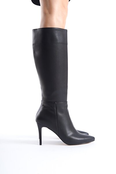 Modabuymus Libri Black Matte Thin Heeled Classic Boots