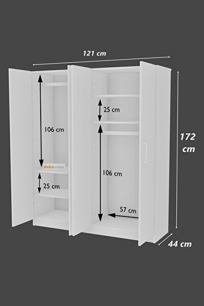 AEKA AE-1054 ARENA ANTRASİT GRİ GARDIROP 4 KAPAKLI 2 ASKILIKLI, 6 RAFLI DOLAP