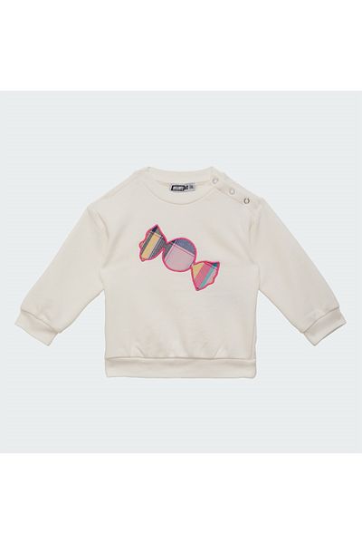 mumuko Baby Girl Sweatshirt Embroidered Ecru Color 100% Cotton