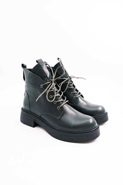 Tenau Πράσινες γυναικείες μπότες από γνήσιο δέρμα