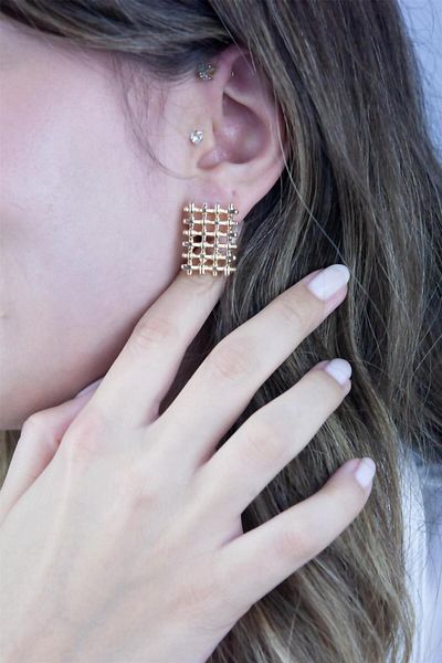 Sose Moda Gold Color Square Grid Earrings