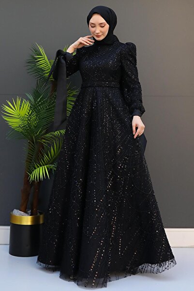 GİYZAMİLA Selver Hijab Evening Dress Black
