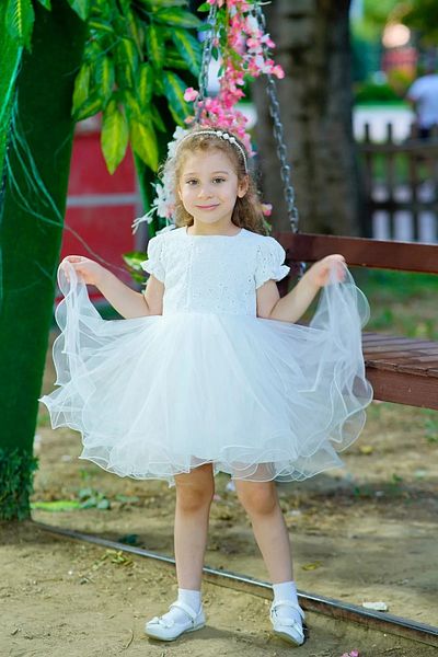 META MODA White Short Sleeve Scalloped Blouse Tulle Skirt Girl's Dress Angel