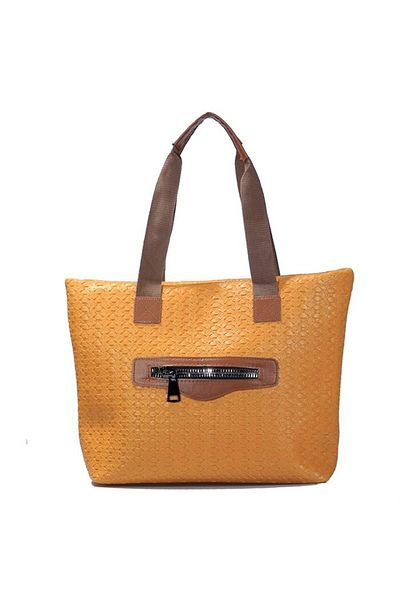 Klass Yellow Straw Patterned Large Size Women's Shoulder Bag