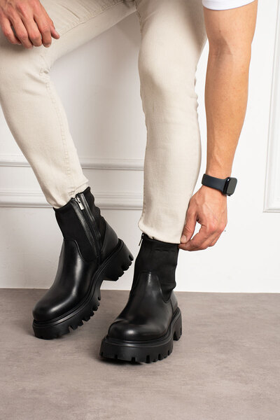 Alba Siyah Hakiki Deri Özel Tasarım Erkek Bot
