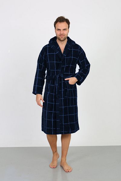 Homelover Ανδρικό μπουρνούζι με κουκούλα Navy Blue Square Ultra Luxury High Absorption - 100% βαμβάκι