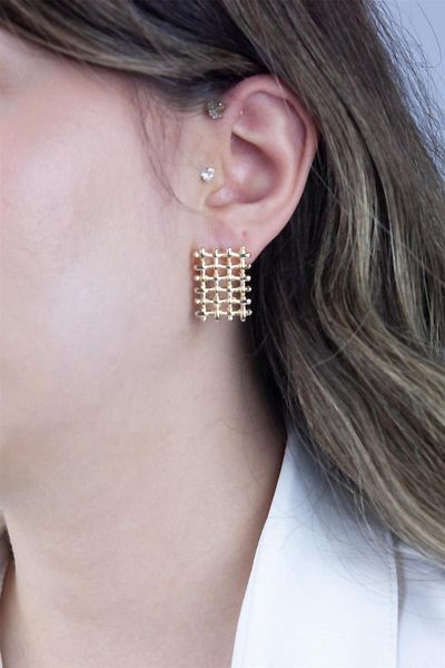 Sose Moda Gold Color Square Grid Earrings
