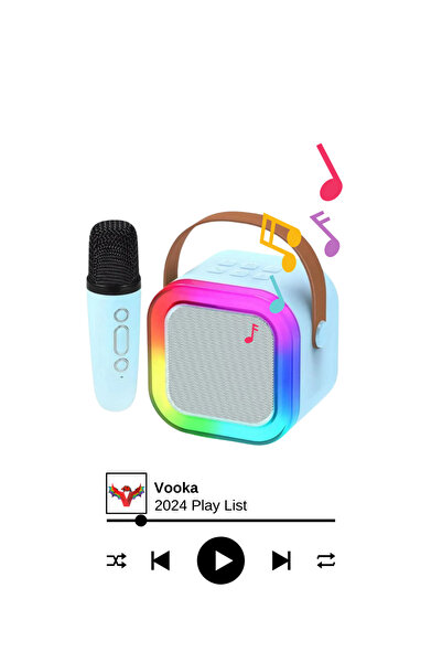 VOOKA Bluetooth Hoparlör Parti Hoparlörü Karaoke Mikrofon Hediyeli Işıklı Ses Bombası Usb Sd Girişli