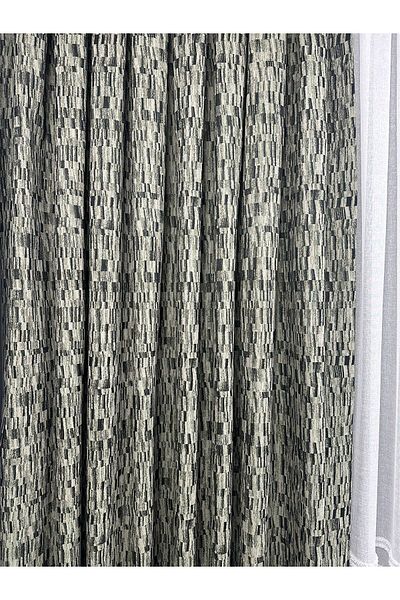 Taç Forest Green Detailed Light Green Floor Background Curtain 1/3 Close Pleat