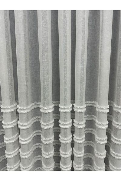 Erdoğanlar Koza Tulle Curtain with Horizontal Fringe Skirt 1/3 Close Pleat