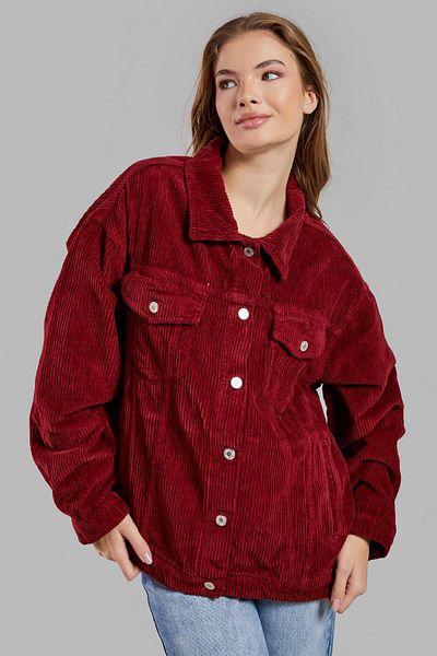its basic Jachetă oversize din țesătură din velur gros de culoare burgundy pentru femei