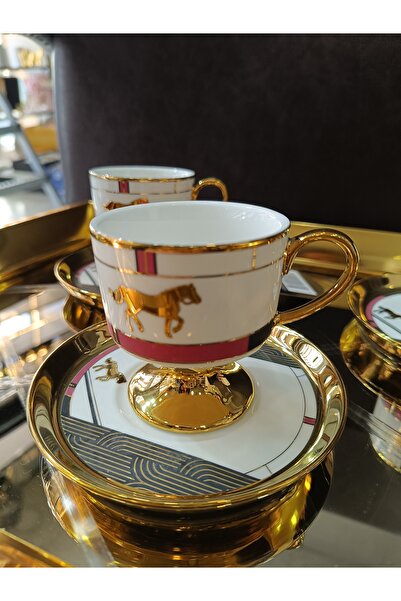 DEKOR ZÜCCACİYE HOME acar 6 kişilik dolye ayaklı atlı kahve fincanı