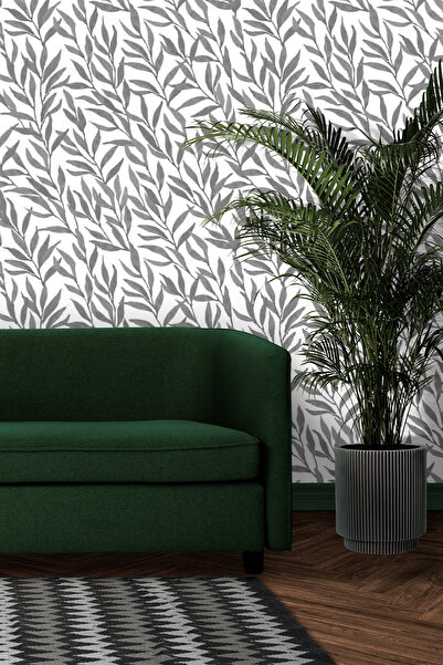 Bien Duvar Kağıtları Bien Exclusive 5393 Söğüt Yaprakları Desen Siyah Beyaz R...