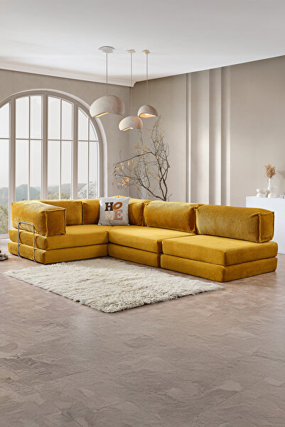 Doqu Home Living Fonksiyonel Köşe Koltuk Cosmo Hardal