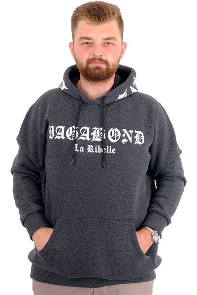 ModeXL Ανδρικό μεγάλο μέγεθος VAGABOND U24546 - Φούτερ με στάμπα τσέπης Antramelange