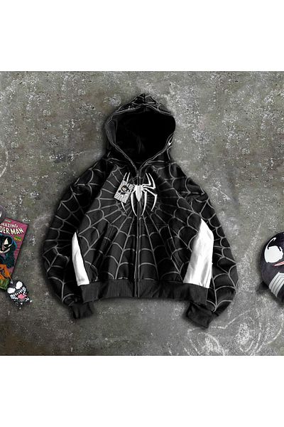 Gofeel Spider Web Embossed Printed Full Zip Cardigan (3 Thread)