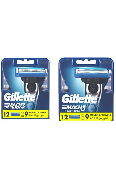 Gillette Mach3 Turbo Replacement Men's Razor 12 Pack7702018611225 X 2 PIECES