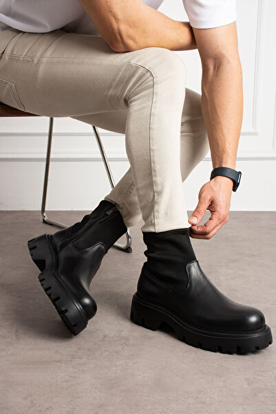 Alba Siyah Hakiki Deri Özel Tasarım Erkek Bot