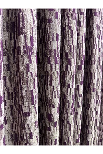 Taç Mürdüm Detaylı Gül Kurusu Zemin Fon Perde 1/3 Sık Pile