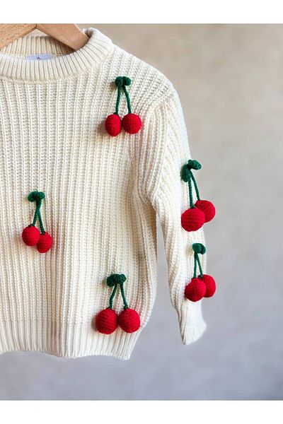 Lolliboomkids Girl's Dangle Cherry Applique Knitwear Sweater Ribbed Leggings Bottom Top Set 2 Pieces