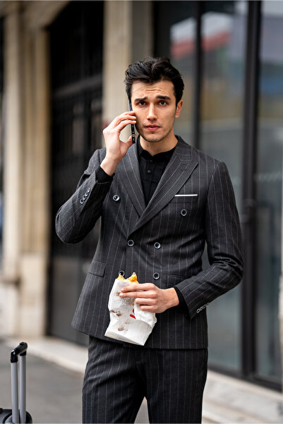 SARDINELLI Sivri Yaka Kruvaze Slim Fit Takım Elbise