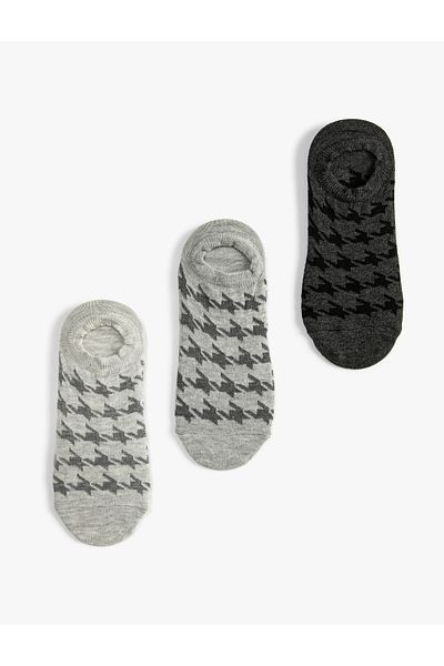 Koton Set de 3 șosete invizibile Houndstooth Model Multicolor