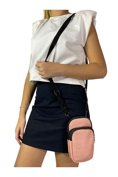 Gloria Pink Two-Eye Strap Phone Bag: Width 9 Cm, Length 18 Cm, Width 6 Cm.