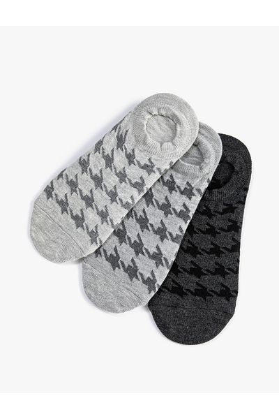 Koton Set de 3 șosete invizibile Houndstooth Model Multicolor