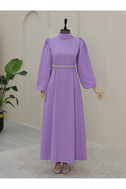Modamorfo Šaty Hakim s balónovými rukávy a páskem - Lila