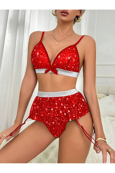 randevu Garter Bra Panty 3 Piece Lurex Laundry Suit