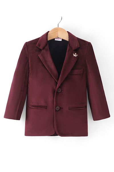 Babyhug Babyhug Velvet Full Sleeves Party Wear Blazer Solid Colour - Maroon
