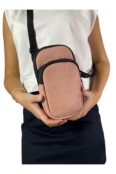 Gloria Pink Two-Eye Strap Phone Bag: Width 9 Cm, Length 18 Cm, Width 6 Cm.