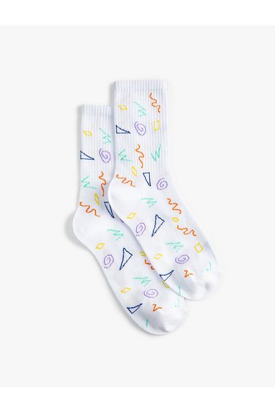 Koton Socket Socks Geometric Embroidered Multicolor