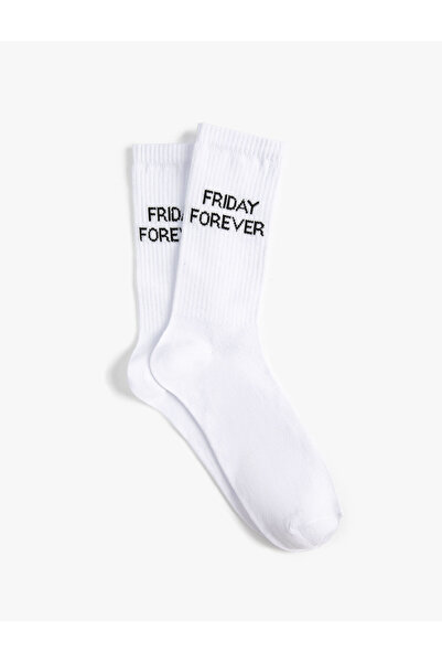 Koton Socket Socks Slogan Embroidered