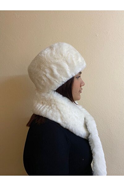 sema aksesuar Furry Plush Heart Hat and Scarf Set - Winter Faux Fur Valentine's Day Gift