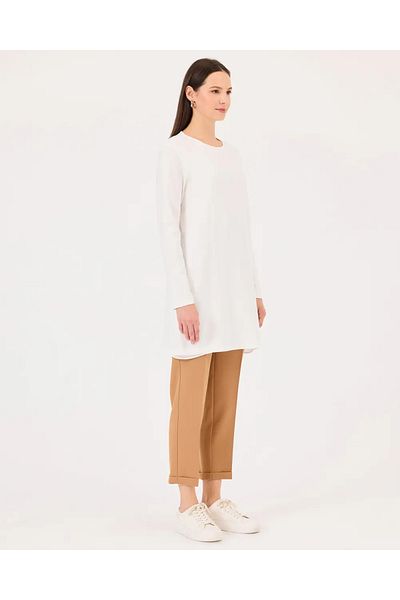 SCL Round Neck Long Sleeve Ecru Women's Tunic 10002421211004
