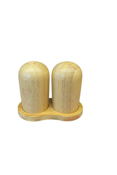 Sever Bamboo Salt Shaker with Stand Black Pepper Shaker Set of 2